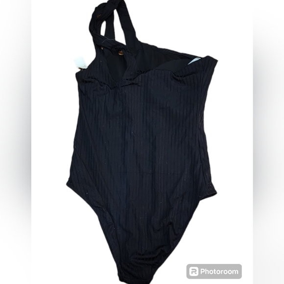 Aerie Ribbed Shine One Shoulder One Piece Swimsuit Black Size XL Or XXL - Picture 2 of 5